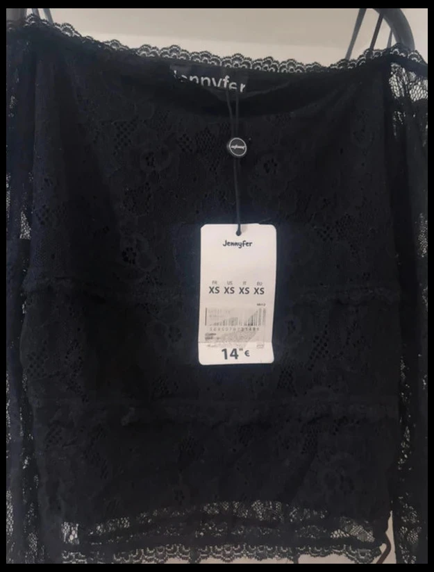 Jennyfer Black Lace Crop Top – Off-Shoulder & Lace-Up Details – Size XS (New) – photo 4